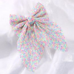 Hair Accessories Elegant Large Sequin Bow Hairpins Girls Barrettes Long Ribbon Bows Clip Women Wedding Ponytail Hairpin