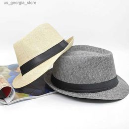 Wide Brim Hats Bucket Hats Mens womens Str Fedora hat Trilby Cuban sun hat Panama Short Brim Flower Summer Beach sun hat fully matched vacation bucket hat Y240319