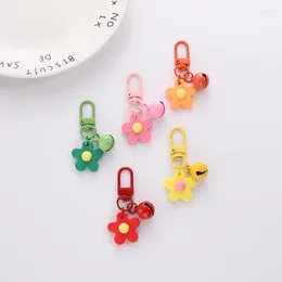 Keychains Cute Flower Keychain Iron Ring Pendant Bag Accessories With Bell Key Charm