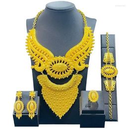 Necklace Earrings Set High Quality Dubai Gold Color Big For Women Wedding Long Round Ethiopian Traditional Jewellery Gift