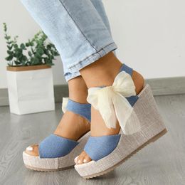 Sandals Pattern Women 2024 Summer Comfortable Solid Wedge Non Slip Ribbon Lace Up Outdoor Female Shoes Sandalias