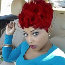 Synthetic Wigs Red Pixie Cut Wigs for Black Women Short Hair Red Short Fluffy Pixie Cut Wigs Natural Red Wavy Synthetic Wigs for Black Women S 240329