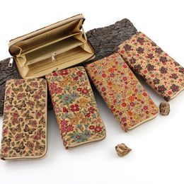 DHL60pcs Wallets Lady Cork Leather Flower Printing Multifunctional Long Credit Card Holder Mix Style
