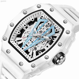 Wristwatches 2023 Hot Sale Luxury Brand ONOLA Mens Quartz Watches Fashion Tonneau Rubber Strap Sport Waterproof Men Quartz Wrist Watch 24319