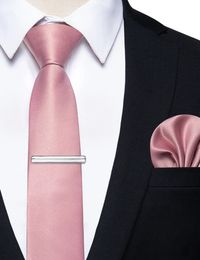 Pink Black White Solid Silk Mens Ties Pocket Square Clip Set Luxury Skinny Neckties For Man Accessories Wedding Party Free Ship 240314