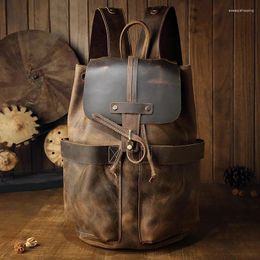 Backpack Vintage Genuine Cowhide Leather Men's Large Capacity Climbing Rucksack Multifuctional Laptop Bag Business School