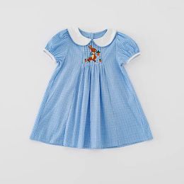 Girl Dresses Baby Girls Plaid Dress With Embroideried Rabbit Toddler Summer Clothing 2-7Y