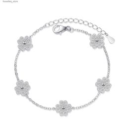 Charm Bracelets % Silver 925 Flowers Real Moissanite Chain Lind s for Women Engagement Fine Jewellery L240319