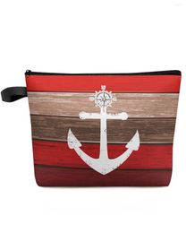 Cosmetic Bags Vintage Wood Grain Gradient Anchor Makeup Bag Pouch Travel Essentials Women Toilet Organizer Storage Pencil Case