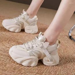 Dress Shoes Spring Autumn British Style Leisure Chunky Bottom Platform Cross-tied Mesh Patchwork Genuine Leather Women Sneakers