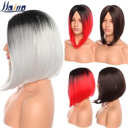 Wigs HAIRRO Short Straight Bob Ombre Hair Medium Straight Layered Synthetic Wigs Middle Part For Women Heat Resistant Cosplay Wigs