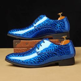 Shoes Trending Classic Men Dress Shoes For Men Oxfords Patent Leather Shoes Lace Up Formal Black blue Leather Wedding Party Shoes
