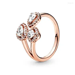 Cluster Rings Authentic 925 Sterling Silver For Women Rose Gold Geometric Shapes Finger Ring Stackable Wedding Jewelry Bague Femme