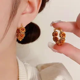 Hoop Earrings Autumn And Winter Exquisite Retro Champagne Roses Fashionable High End Celebrity Style Light Luxury