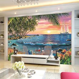 Wallpapers Custom Mural Wallpaper Modern 3D Seaside Landscape Oil Painting Fresco Living Room Dining Background Wall Decor Papers