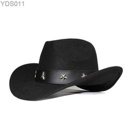 Wide Brim Hats Bucket Retro Star Leather Band Parent-child Women Men /Kid Child Wool Cowboy Western Hat Cowgirl Bowler Cap (54-57-61cm 240319