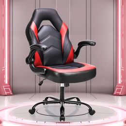 OLIXIS Big Tall Office Desk Leather Gaming Computer Chair with Adjustable Swivel Task and Flip-up Arms for Adults,teens - Red