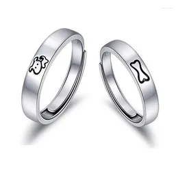 Cluster Rings European S925 Sterling Silver Dogs Love Bones Couple Finger Ring For Women Men Birthday Party Wedding Gift Jewellery
