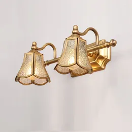 Wall Lamp Gold Metal 35CM 2-head Glass American Makeup Mirror Cabinet Bedroom Bathroom European Painted Sconce Light