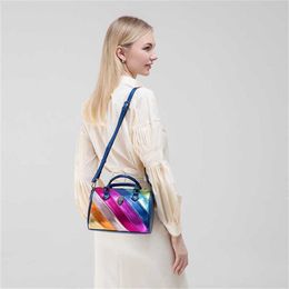 Hip Shoulder Bags KurtG Womens Bag Colour Contrast Rainbow Handheld Tote Bag Eagle Head Crossbody Designer Handbags 240311