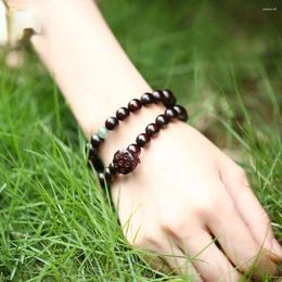 Strand Natural Lobular Rosewood Lotus Bracelet With Two Circles Of Wooden Female Beads