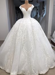 Arabic Dubai Princess Ball Gown Wedding Dresses Bridal Gowns V Neck Lace Applique robe abito da sposa Plus Size vestido de novia6038335