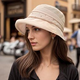 Wide Brim Hats Elegant Washi Bucket Hat Solid Color Casual Sun Simple Pleated Fisherman Cap For Women Girls Summer Outdoor