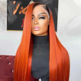 Synthetic Wigs Synthetic Wigs Soft 26 Inch Long Ombre Orange Silky Straight Deep Lace Front Wig For Black Women Babyhair Natural Preplucked Glueless Daily 240329