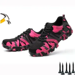 Boots Pink Camouflage Women Safety Shoes for Work Lightweight Size 3648 Breathable Work Boots Steel Toe Anti Smash Safety Shoes