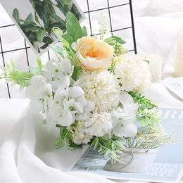 Decorative Flowers Rose Artificial Flower White Silk Peony High Quality Sky Blue Bride Bouquet Wedding Party Decor Fake Home Craft