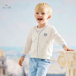 Dave Bella 2024 Summer Clothes Boy's Childrens Baby Fashion Thin Coat Knitted Sweater Cardigan Academic-Style DB2241007 240304