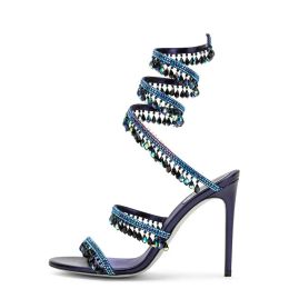 Sandals Summer High Heel Gladiator Sandals Women Snake Ankle Strap Rhinestone Sandals Crystal Fringe Stiletto Women Newest Modern Sandal