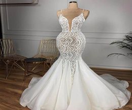 Sexy Full Lace Spahetti Mermaid Wedding Dresses Vintage Open Back Sweetheart Bihemian Bridal Gown Vestido De Novia6732780