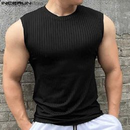 Men's Tank Tops Tops 2023 Korean Style Mens Camisole Tight Stripe Design Tank Tops Casual Streetwear Male Solid Sleeveless Vests S-5XL L240319
