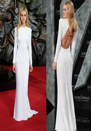 Simple Mermaid Formal Evening Dresses White Tight Fitted Sexy Backless Red Carpet Celebrity Gowns Sweep Train Elegant Long Sleeves5020486