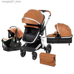 Strollers# Waggon Baby Stroller Portable Pram Travel System Combo Car Seat Newborn Carriage Aluminium Frame High Landscape Pushcar with Base L240319