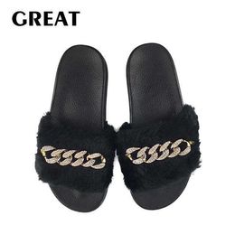 HBP Non-Brand Greatshoe winter home Indoor fur slippers for Women faux fur furry ladies sandals slides slippers footwear