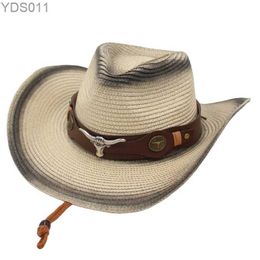 Wide Brim Hats Bucket Str Jazz Western Cowboy Hat With Bull Shaped Decor Spring Panama Caps Wholesale Male Travel Country Women Sunscreen Cap 240319