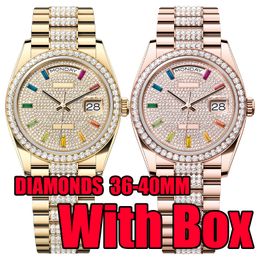 top luxury diamonds day date womens mens watch designer watches high quality automatic mechanical movement watch with box sapphire stainless steel luminous watch