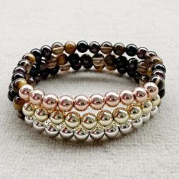 Link Bracelets MG2047 Design 6 MM Garnet Smoky Quartz Black Tourmaline Tiger Eye Gemstone Bracelet Womens Cooper Beads Yoga Wrist Mala