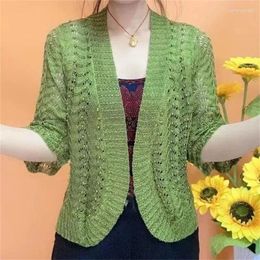 Women's Knits Women 2024 Spring Summer Knit Cardigan Coat Female Dingzhu Versatile Solid Color Shawl Hollow Sunscreen