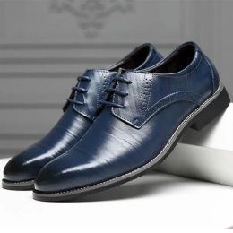 Boots Men Oxfords Shoes British Black Blue Shoes Handmade Comfortable Formal Dress Men Flats LaceUp Bullock Business Shoes Hjm7