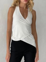 Women's Tanks Women Y2k Sexy Knit Knob Tank Top Halter Slim Fitted Backless Cami Deep V Neck Shirt Summer Going Out Streetwear