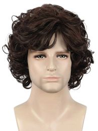 Synthetic Wigs Short Brown Natural Curly Wave Hair For Male Young Men Heat Resistant Fibre Synthetic Wigs 240329