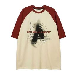 Men's T-Shirts Cotton American Personality Retro Street Print T Shirt Fashion Harajuku Loose Hip Hop Women Kawaii Clothes Top Short Sleeve 240327