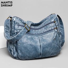 Women Bags Shoulder Bag Washed Leather Handbags Vintage Crossbody Trend Classic Messenger Pack Brown Retro Hobos 240305