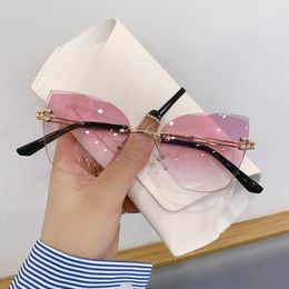 Sunglasses 2024 Ladies Cat Ear Classic Rimless Gradient High Quality Women's Brand Designer Glasses Shadow UV400