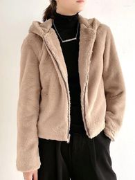 Women's Fur Women Faux Hooded Jacket Winter Female Fashion Zipper Loose Warm Coat Top