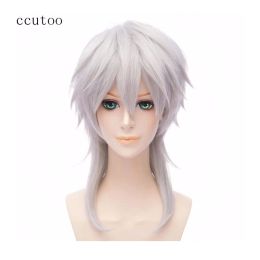 Wigs ccutoo 45cm Silver Grey Medium Long Synthetic Cosplay Hair Wigs Party Halloween Full Wigs Touken Ranbu Online Tsurumaru Kuninaga