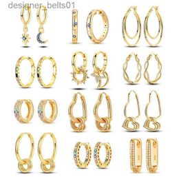 Stud Yellow Gold Starlight Hoop Earrings For Girl Sparkling Classic Snakebone Multi-loop Earrings Star Moon 925 Silver Women EarringC24319